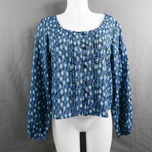 Womens Top Medium Blue Sheer Boxy Flowy Romantic Statement Artsy Indie